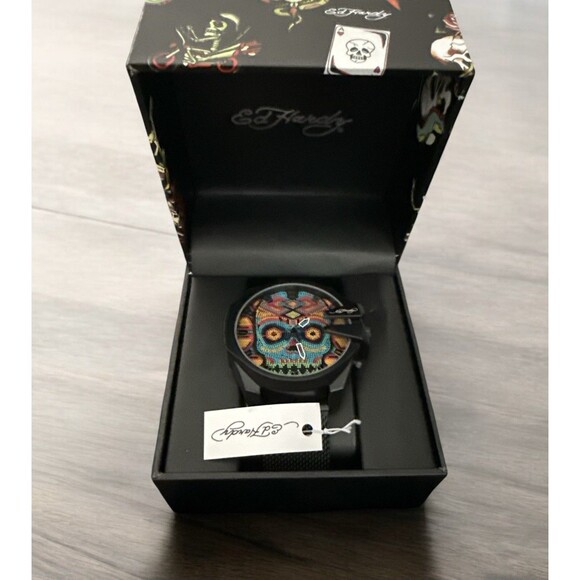 Ed Hardy | Accessories | Ed Hardy Mens Beaded Skull Black  Ed Hardy Mens Beaded Skull Black Dial/Matte Black Metal Mesh Strap Watch 53 mm
